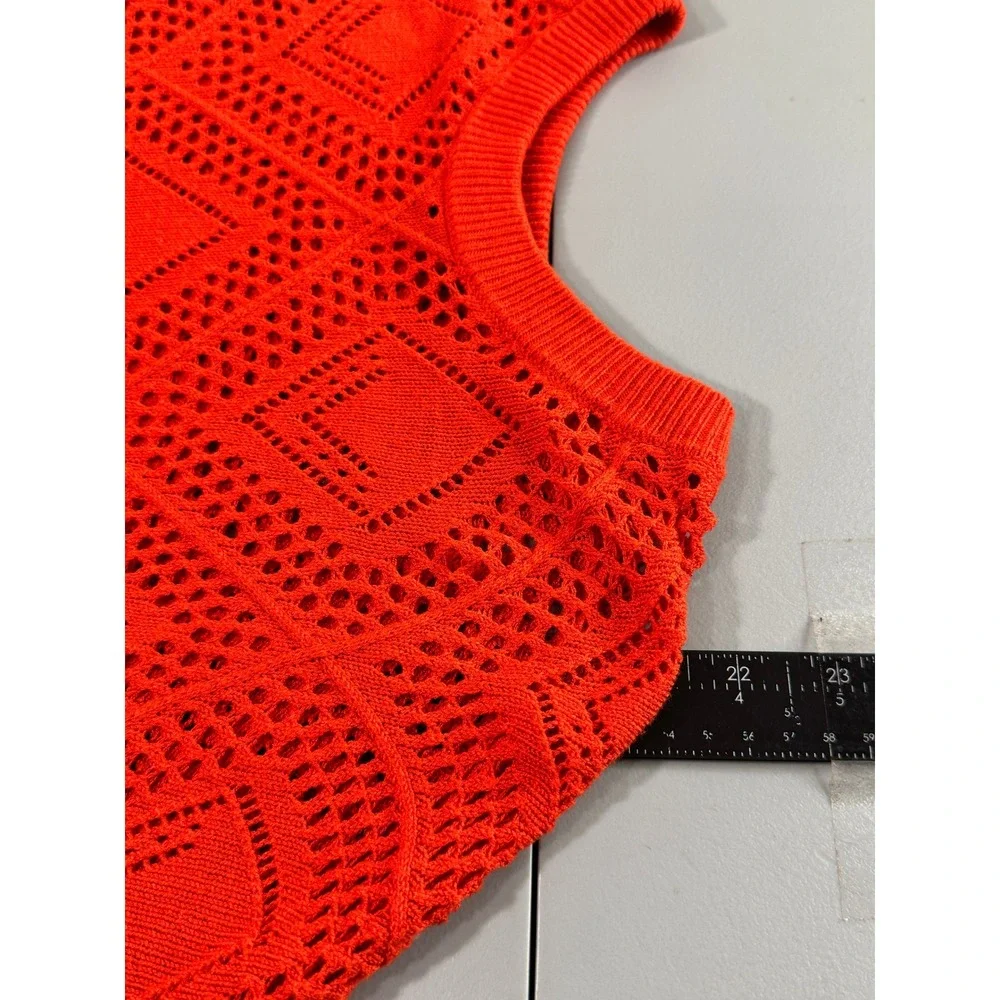Torrid Sweater Womens M/L Red Excellent Diamond Pointelle Open Knit Crew Neck